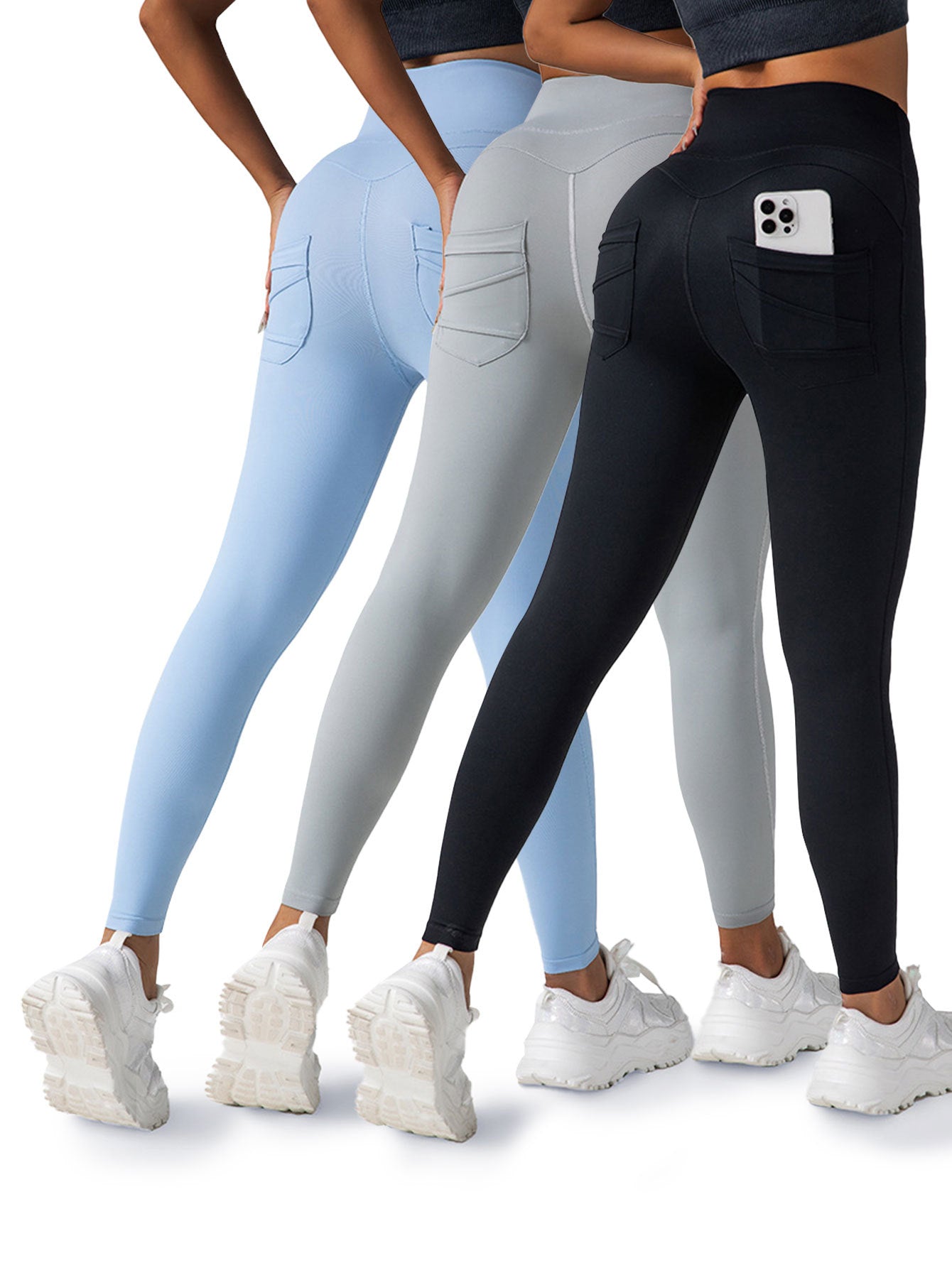 3-Pack Women’s High Waisted Yoga Leggings with Pockets – Tummy Control, 4-Way Stretch Workout Pants for Gym, Athletic & Casual Wear | Infinity Bazaar