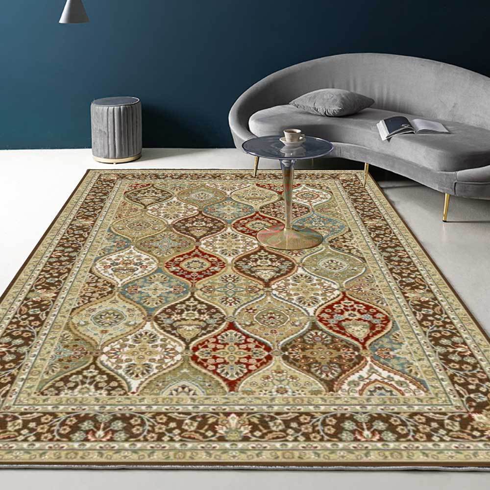 Persian Retro Court Style Golden Rug – Elegant Living Room & Bedroom Bedside Rug