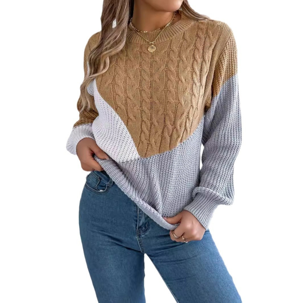 Contrast Color Twist Long Sleeve Pullover Women's Sweaters