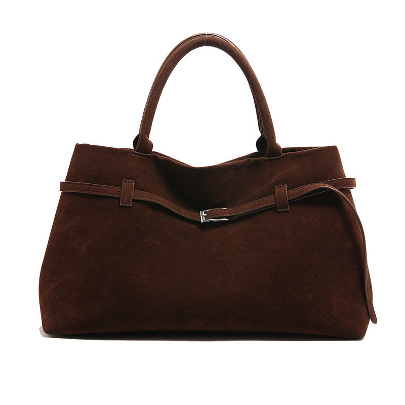 Women's Solid Faux Suede Large Capacity Casual Tote Bags