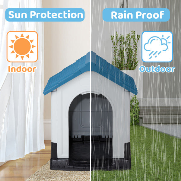 Weather-Resistant Plastic Dog House – Elevated Outdoor/Indoor Pet Shelter with Ventilation & Sloped Roof | Infinity Bazaar