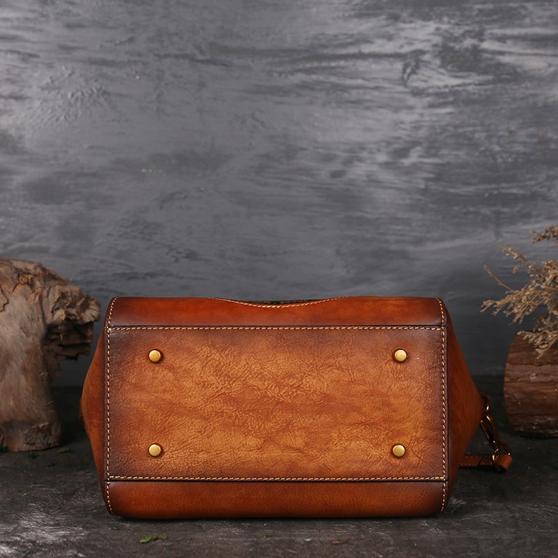 Genuine Embossed Retro Leather Messenger Handbag with Totem Pattern - High Quality Natural Leather