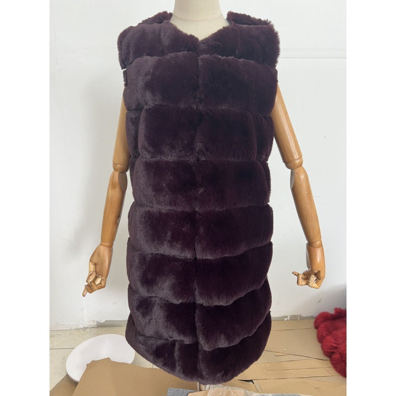 Long Fur Cotton Padded Vest Coat