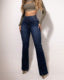 Sexy Elegant Casual Female Trouser Bottom Back Shirred Button Front High Waist Jeans
