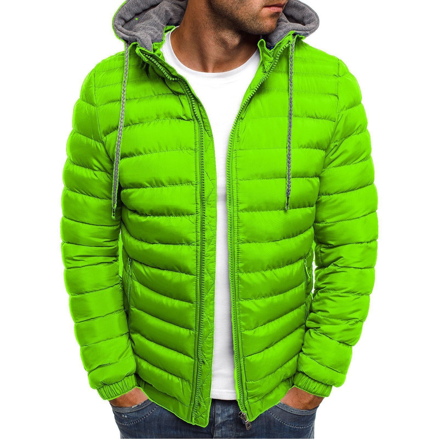 Pure Color Cardigan Hooded Cotton Jacket