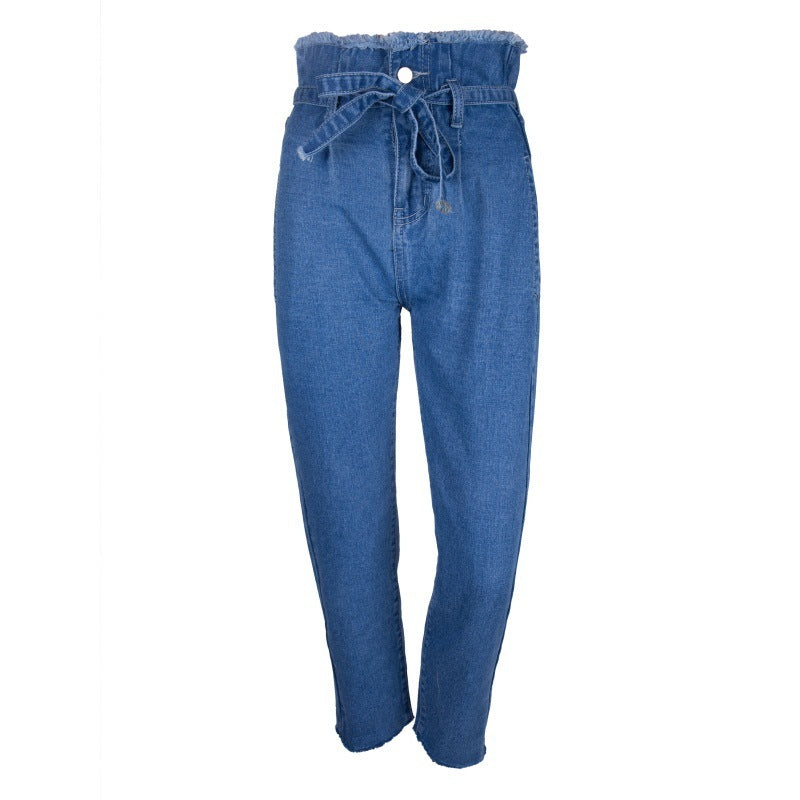 Women's Spring & Autumn vintage tassels high waist jeans