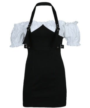 Neck Metal Accent Dress – Street Style Contrast Color Mini Pencil Dress | Infinity Bazaar