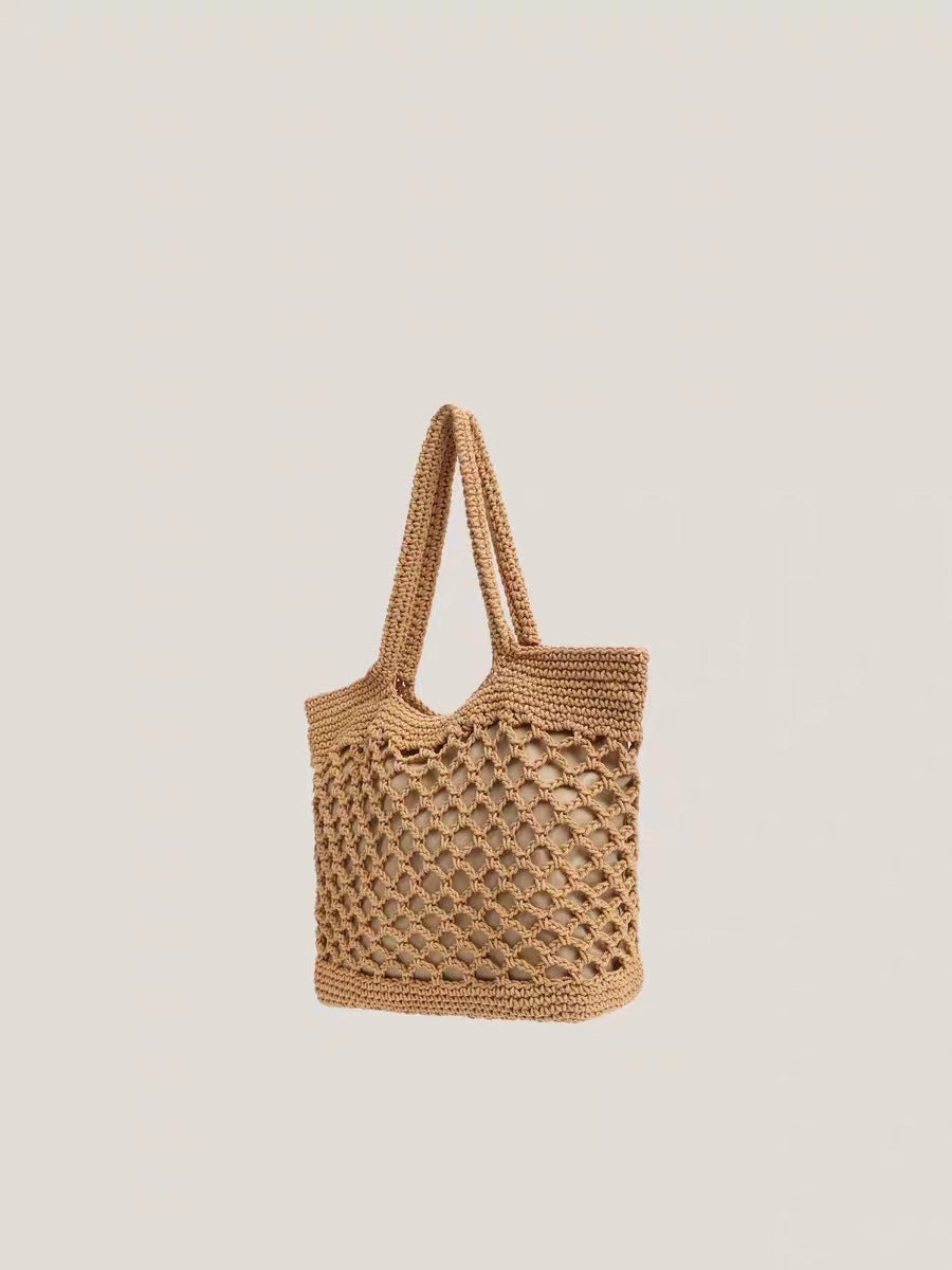 Woven Fishnet Straw Tote Bag