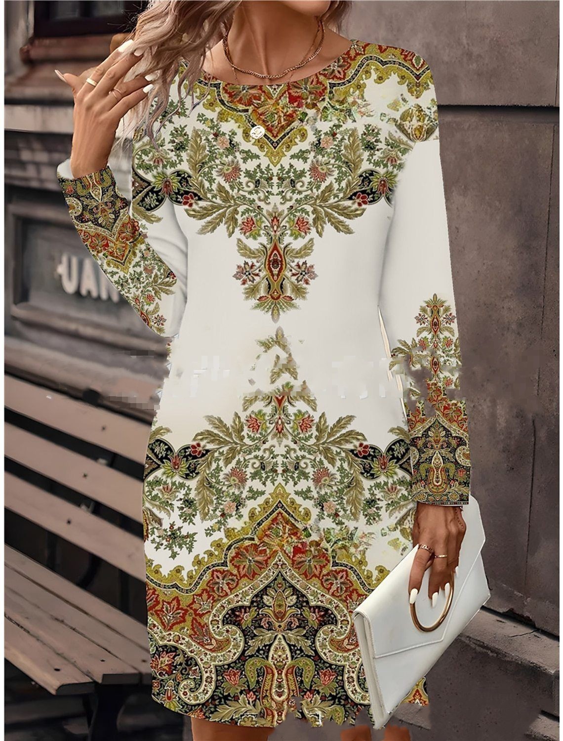 Women's Long Sleeve T-shirt Dress Digital Printing