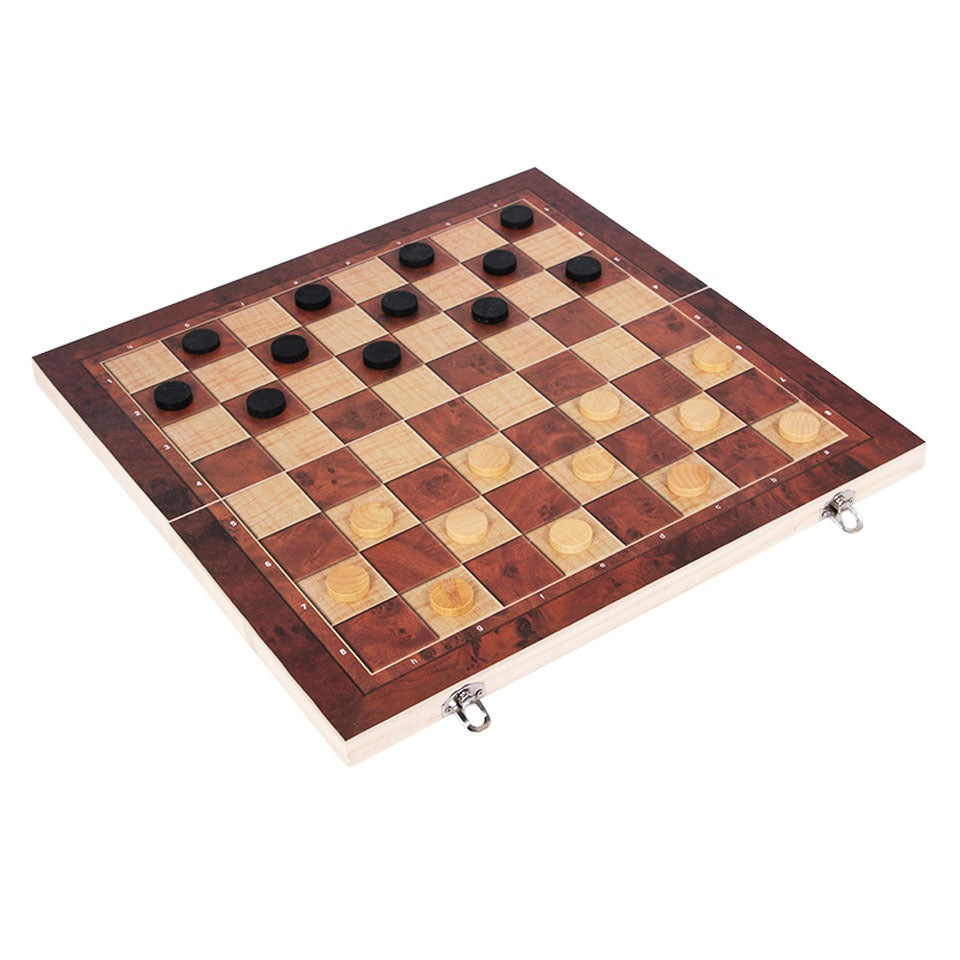 3-in-1 Wooden Backgammon Chess Checkers Set – Travel Board Game for Adults & Kids | Portable Folding Entertainment Gift Set | Infinity Bazaar