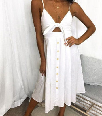 Women’s Sleeveless Backless Summer Party Dress with Bow Strap Detail | Infinity Bazaar
