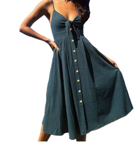 Women’s Sleeveless Backless Summer Party Dress with Bow Strap Detail | Infinity Bazaar