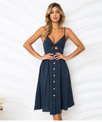 Women’s Sleeveless Backless Summer Party Dress with Bow Strap Detail | Infinity Bazaar