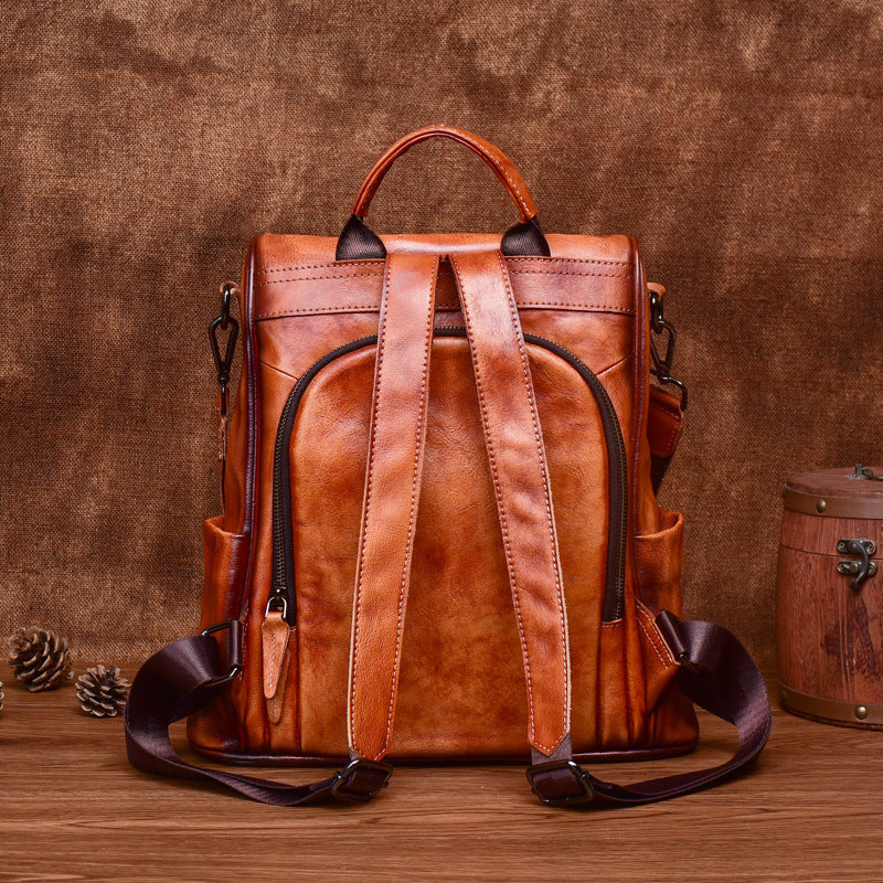 Genuine Cowhide Leather Anti Theft Travel Backpack