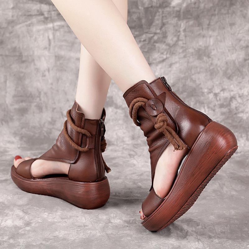 High Top High Slope Heel Sandals Soft Leather Platform Fish Mouth Sandals