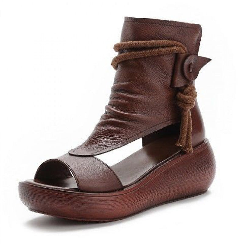 High Top High Slope Heel Sandals Soft Leather Platform Fish Mouth Sandals