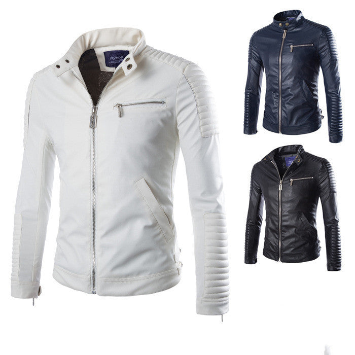 Men's Solid Color Faux Leather Motorcycle Jacket
