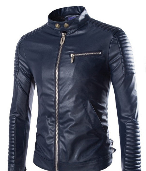 Men's Solid Color Faux Leather Motorcycle Jacket