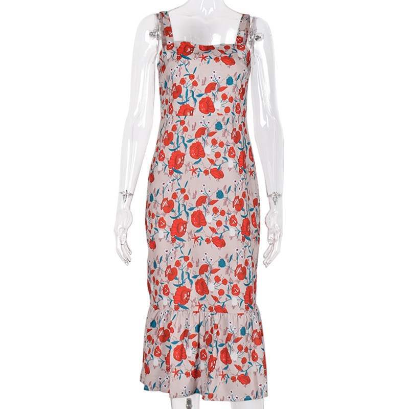 Spring & Summer Floral Print Dress with Straps