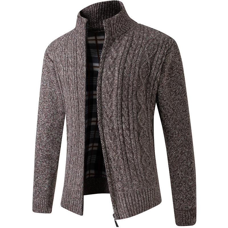Spring & Autum Middle-aged Men Plus Velvet Thick Knit Sweater Cardigan Sweater Father Wear Warm Jacket