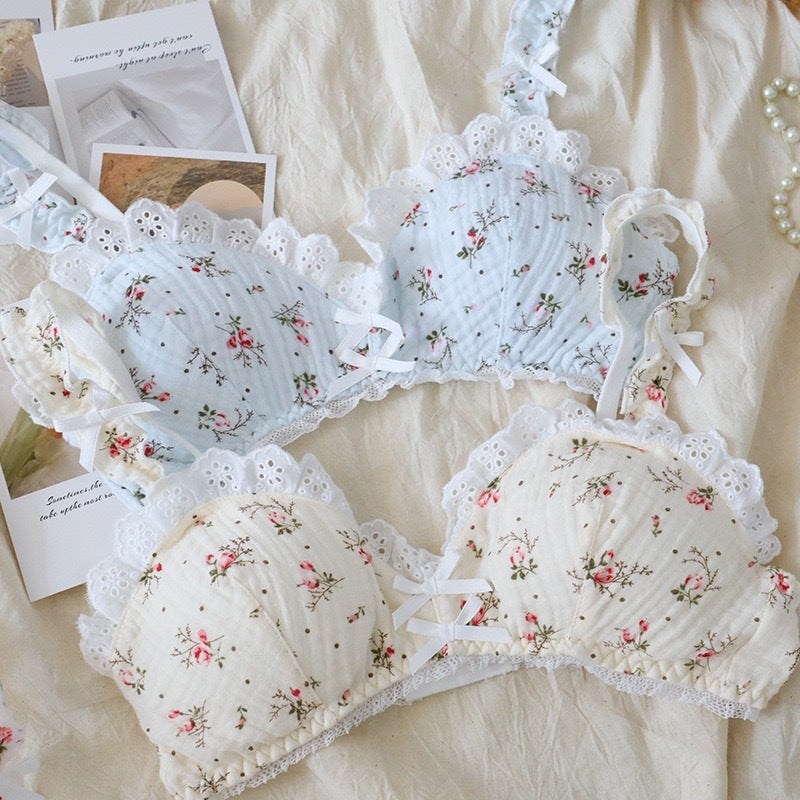 Elegant French Floral Cotton Retro Cotton Underwear Set