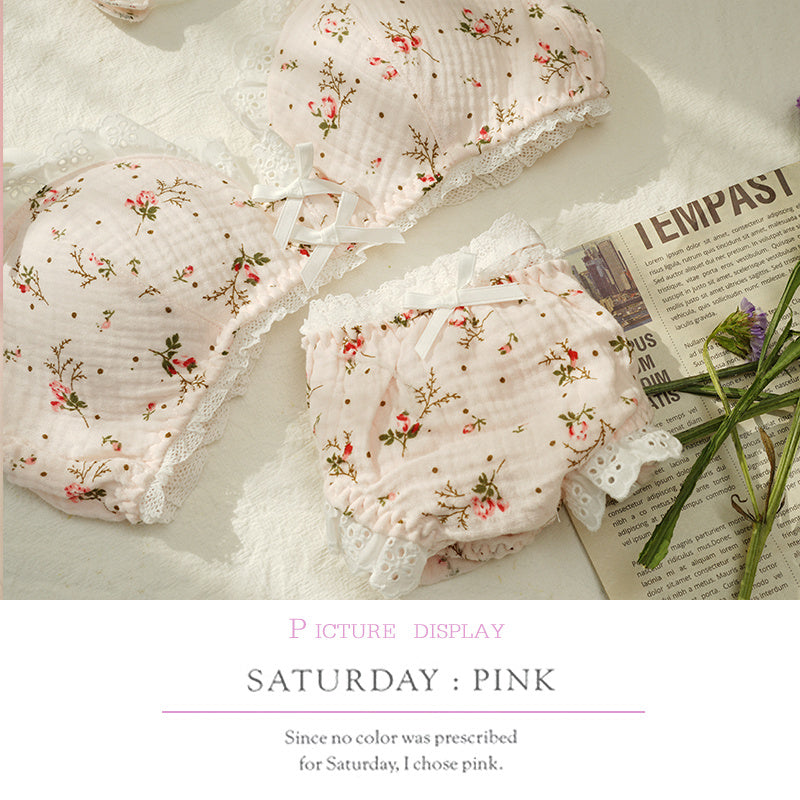 Elegant French Floral Cotton Retro Cotton Underwear Set
