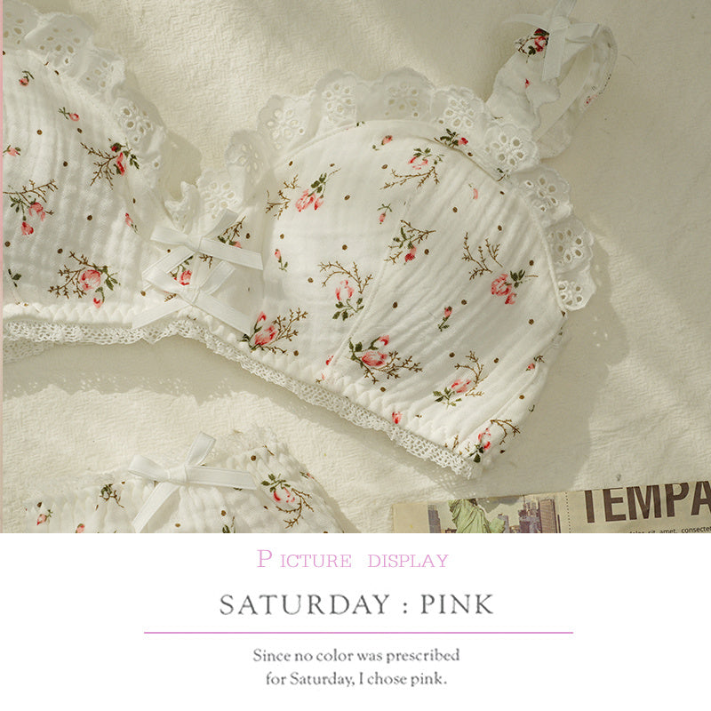 Elegant French Floral Cotton Retro Cotton Underwear Set