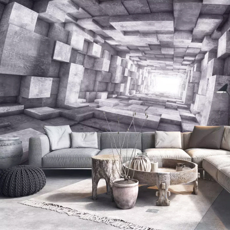 3D Extended Space Mural Wallpaper – Industrial Abstract Silk Wall Covering for Living Room, Studio & Bar | Infinity Bazaar