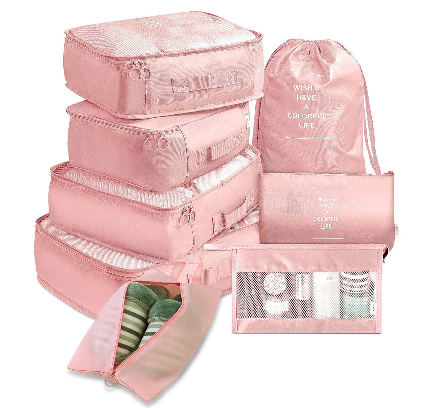 8-Piece Travel Packing Cubes Luggage Organizer Set – Waterproof Storage Bags for Clothes, Shoes, Underwear & Toiletries | Infinity Bazaar