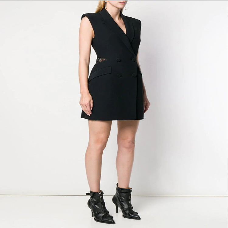 Women’s Summer Double-Breasted Slim Mini Dress with Back Splicing | Infinity Bazaar