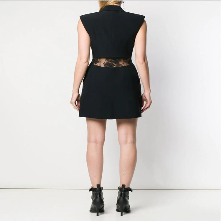 Women’s Summer Double-Breasted Slim Mini Dress with Back Splicing | Infinity Bazaar