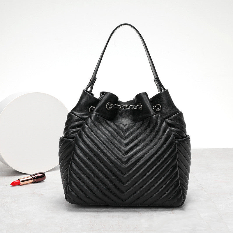 Genuine Pleated Sheepskin Leather Shoulder Bags
