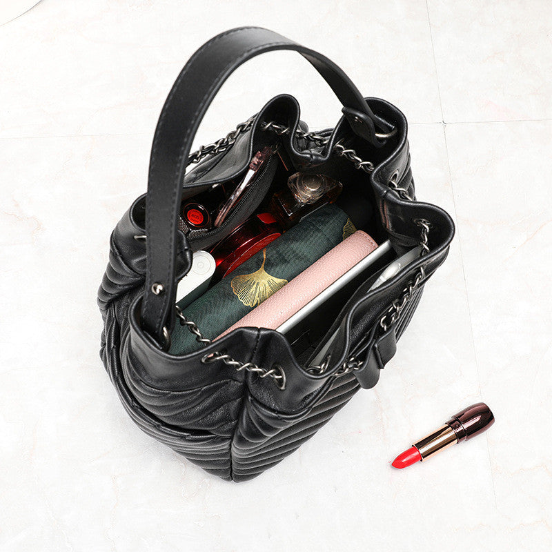 Genuine Pleated Sheepskin Leather Shoulder Bags