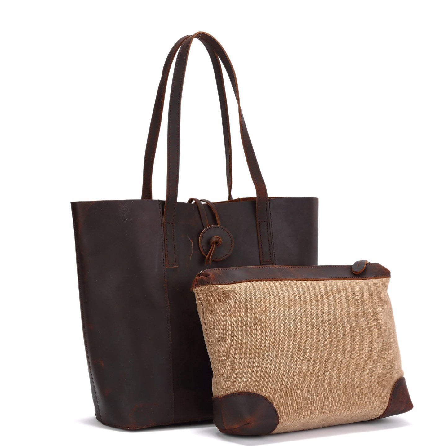 Crazy Horse Genuine Retro Leather Clutch Tote Bags