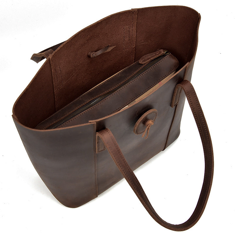 Crazy Horse Genuine Retro Leather Clutch Tote Bags