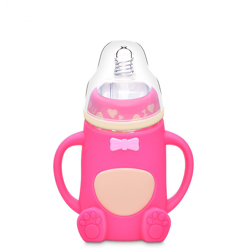 Baby Silicone Glass Baby Bottle Anti-fall And Anti-colic