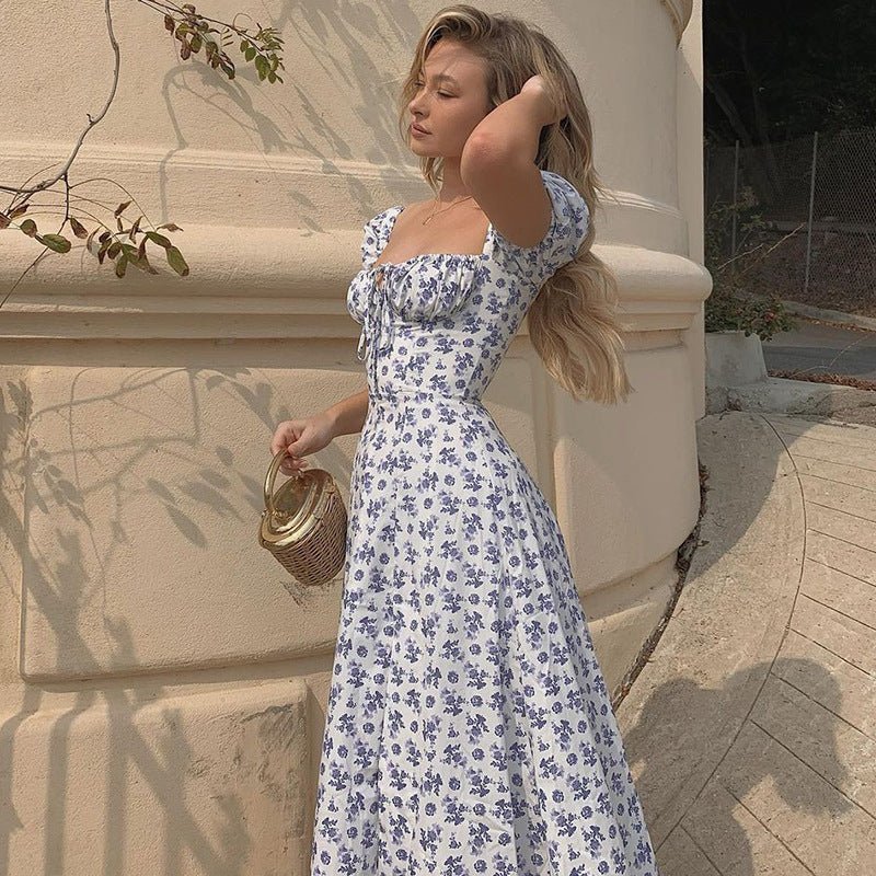 Women’s Summer Floral Print Puff Sleeve Long Party Dress | Infinity Bazaar