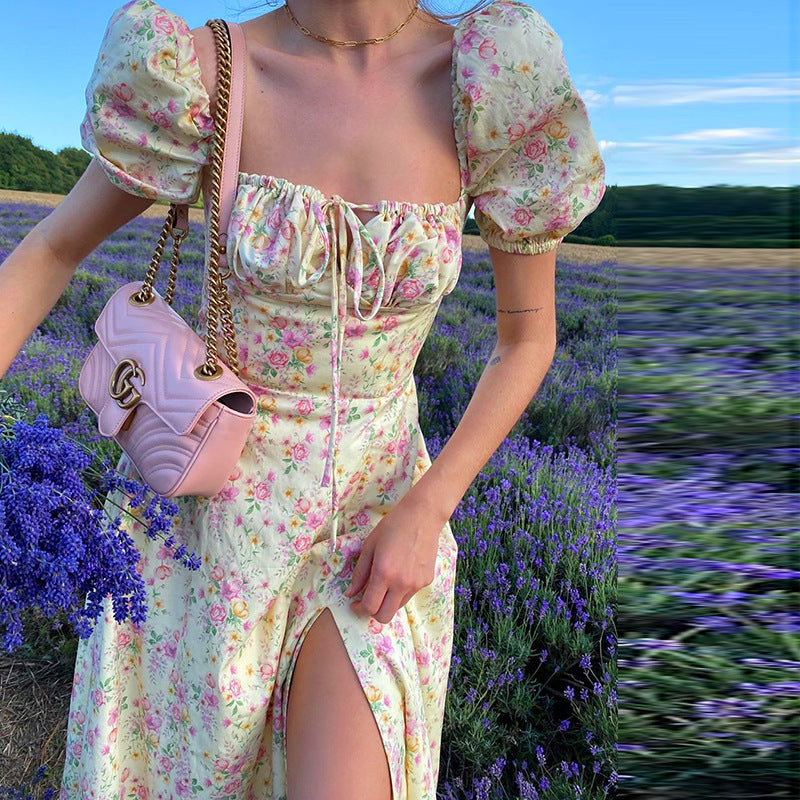 Women’s Summer Floral Print Puff Sleeve Long Party Dress | Infinity Bazaar