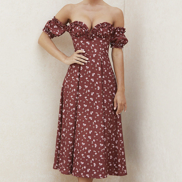 Women’s Summer Floral Print Puff Sleeve Long Party Dress | Infinity Bazaar