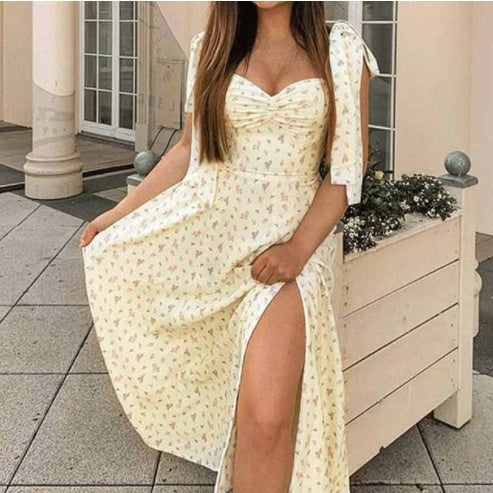 Women’s Summer Floral Print Puff Sleeve Long Party Dress | Infinity Bazaar