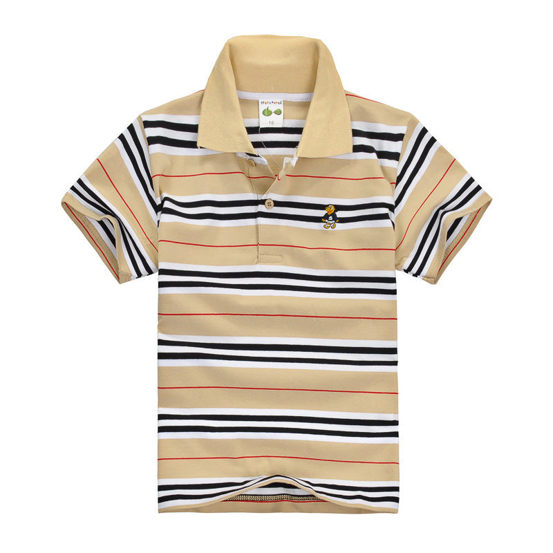 Children's Cotton Striped Lapel Polo Shirt