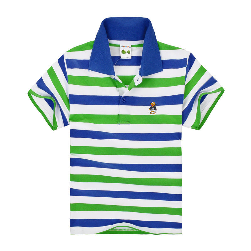 Children's Cotton Striped Lapel Polo Shirt