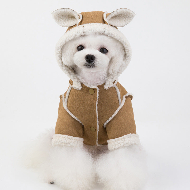 Cute Dog Clothes Cat Clothes Teddy Clothes Deerskin Velvet Lapel Jacket