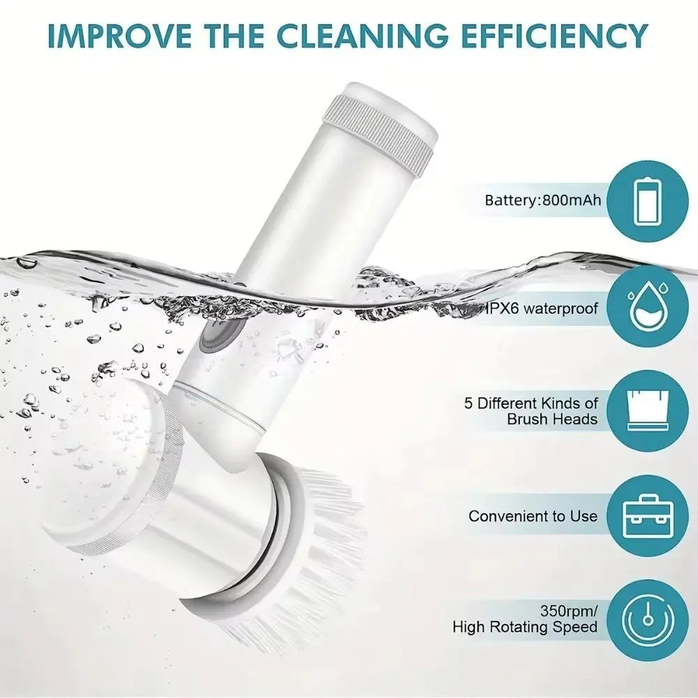 Electric Spin Scrubber – Power Bathroom Cleaning Brush with 5 Replaceable Brush Heads