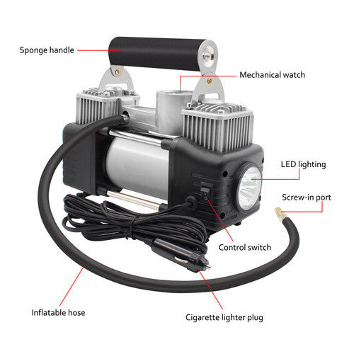 112V Heavy Duty Twin Cylinder Air Compressor – 150PSI Portable Tire Inflator with Carry Bag | Infinity Bazaar