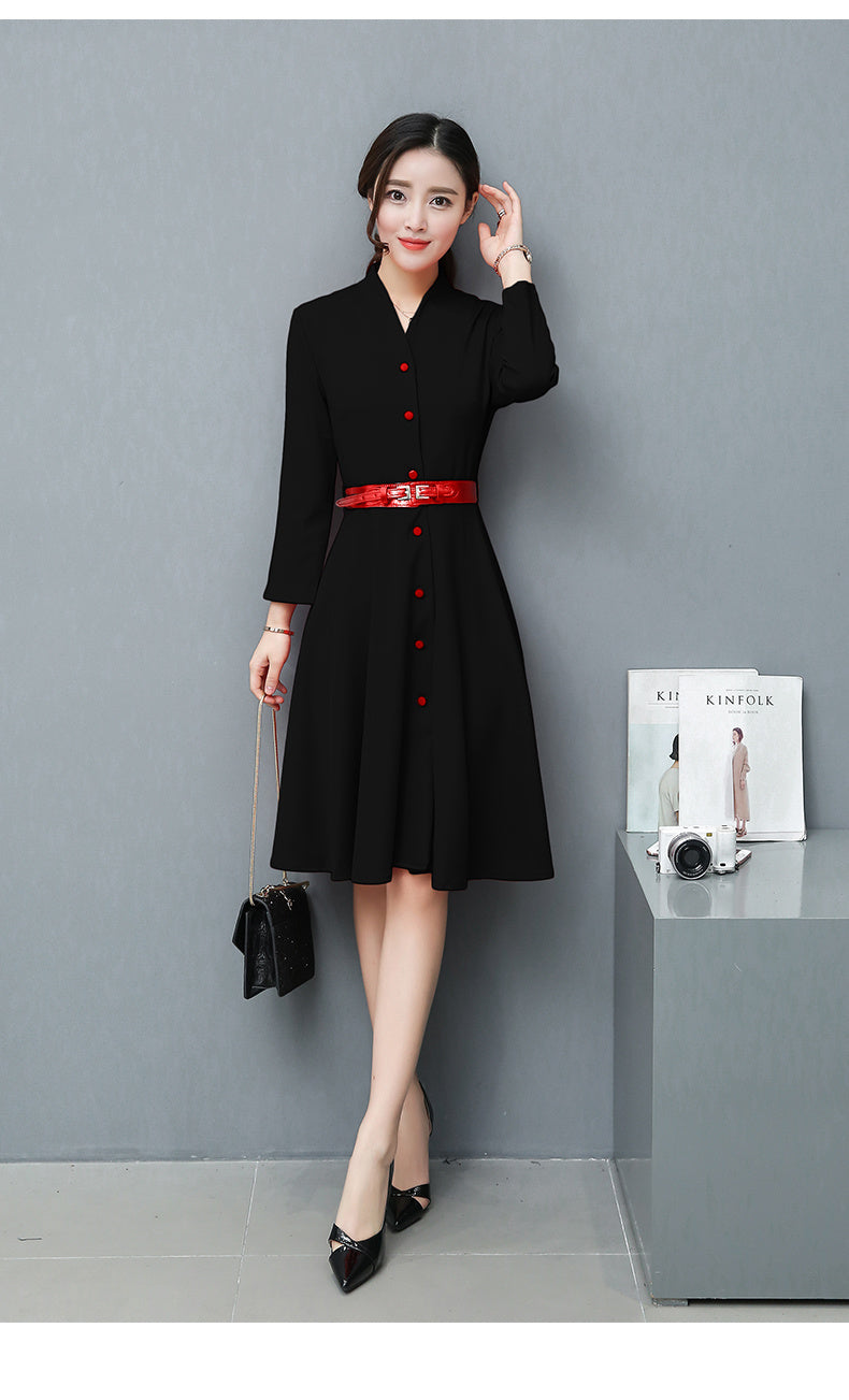 Women’s Long-Sleeved Brocade Cotton Dress – 3/4 Sleeve Spring & Autumn Wear | Infinity Bazaar