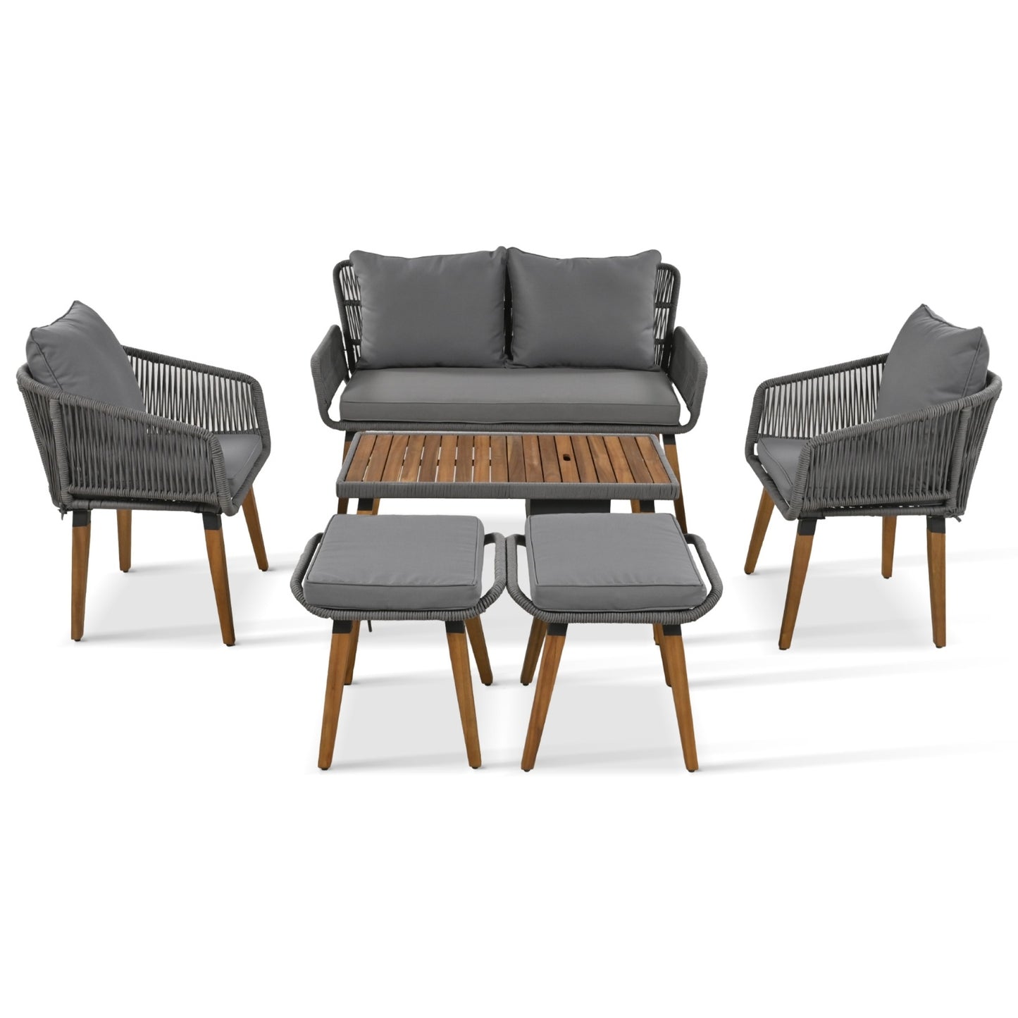 6-Piece Rope Patio Furniture Set, Outdoor Patio Furniture Set – Outdoor Sofa Seating Acacia Wood, Weather-Resistant Cushions | Infinity Bazaar