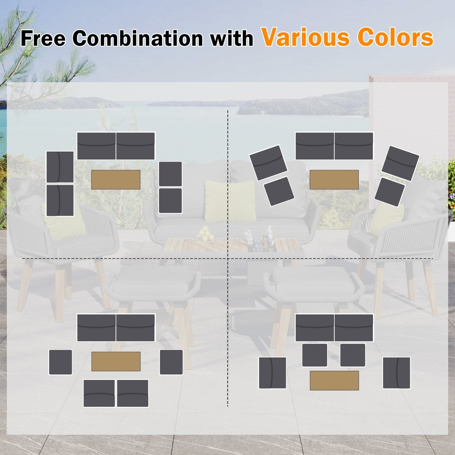 6-Piece Rope Patio Furniture Set, Outdoor Patio Furniture Set – Outdoor Sofa Seating Acacia Wood, Weather-Resistant Cushions | Infinity Bazaar