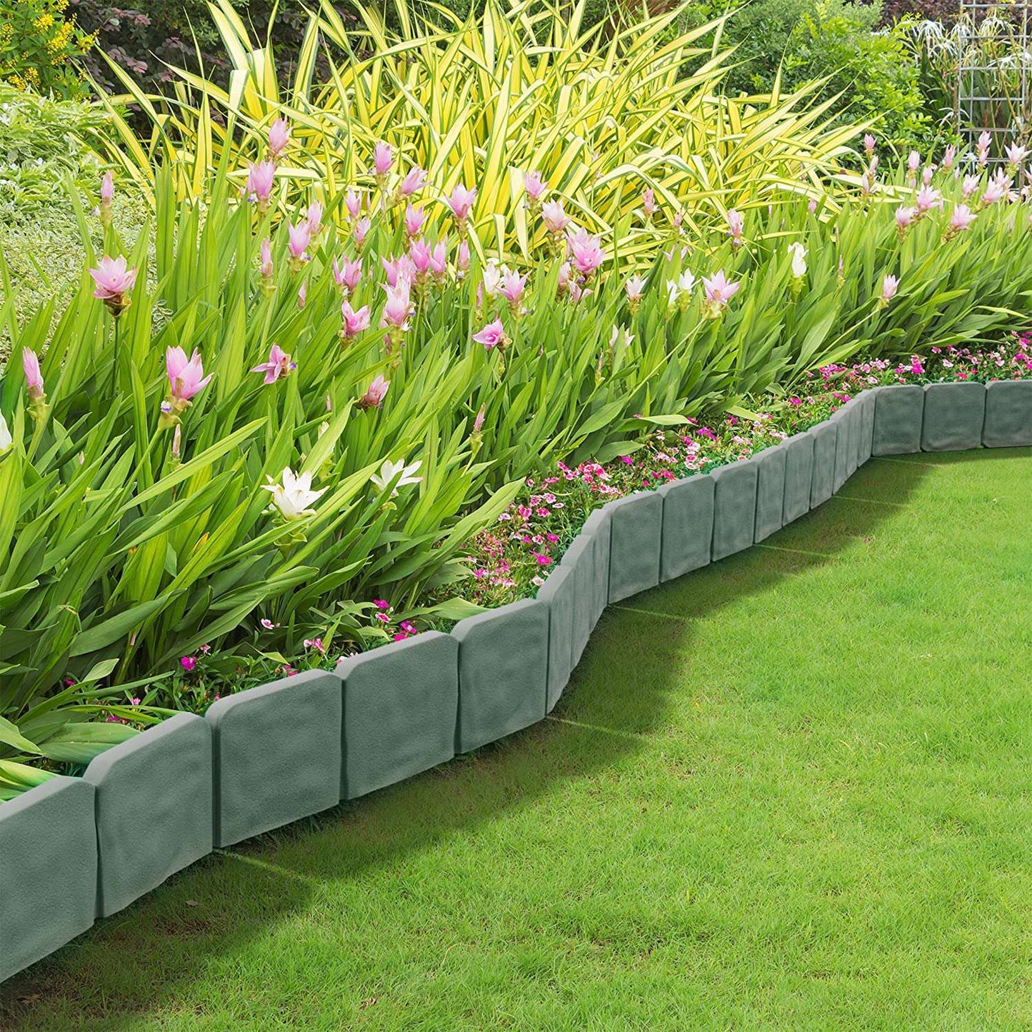 20-Piece Plastic Lawn Edging Kit – 16ft Weather-Resistant Garden Border with Cobbled Stone Look | Infinity Bazaar