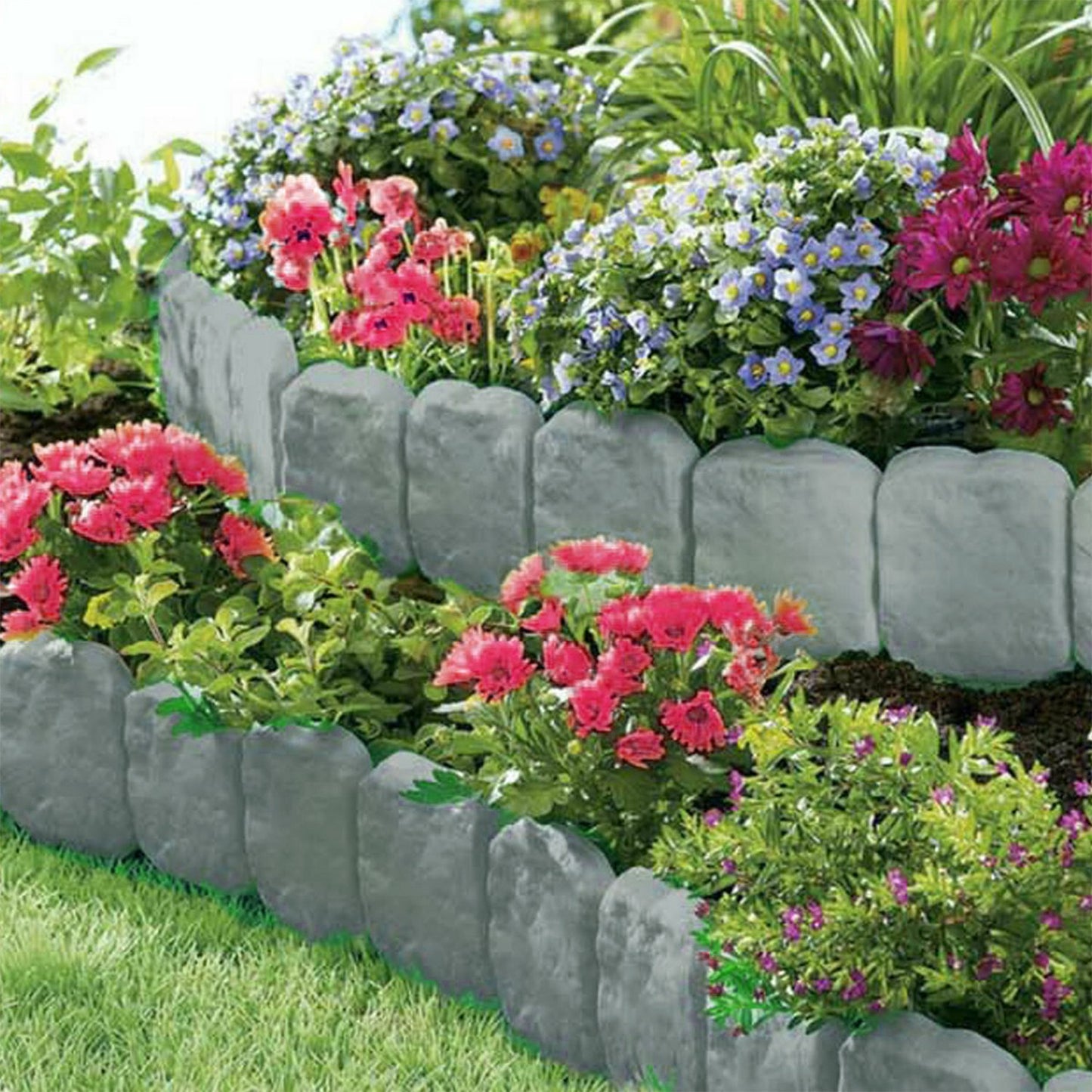 20-Piece Plastic Lawn Edging Kit – 16ft Weather-Resistant Garden Border with Cobbled Stone Look | Infinity Bazaar